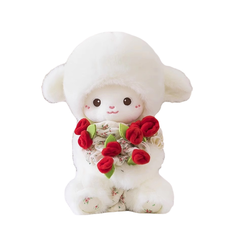 玫瑰花小羊玩偶手捧花毛绒玩具公仔陪伴睡觉娃娃可爱生日礼物女生