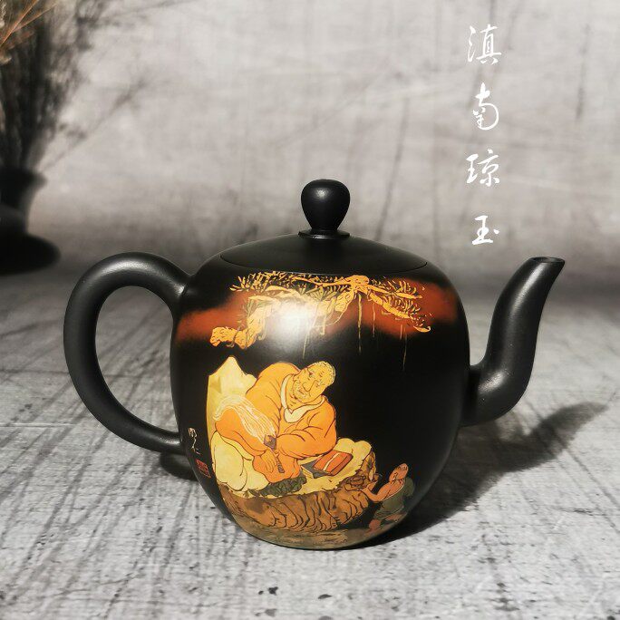 云南建水紫陶茶壶厂家直销 仁烨堂明仁大师 彩填美人肩壶 200cc