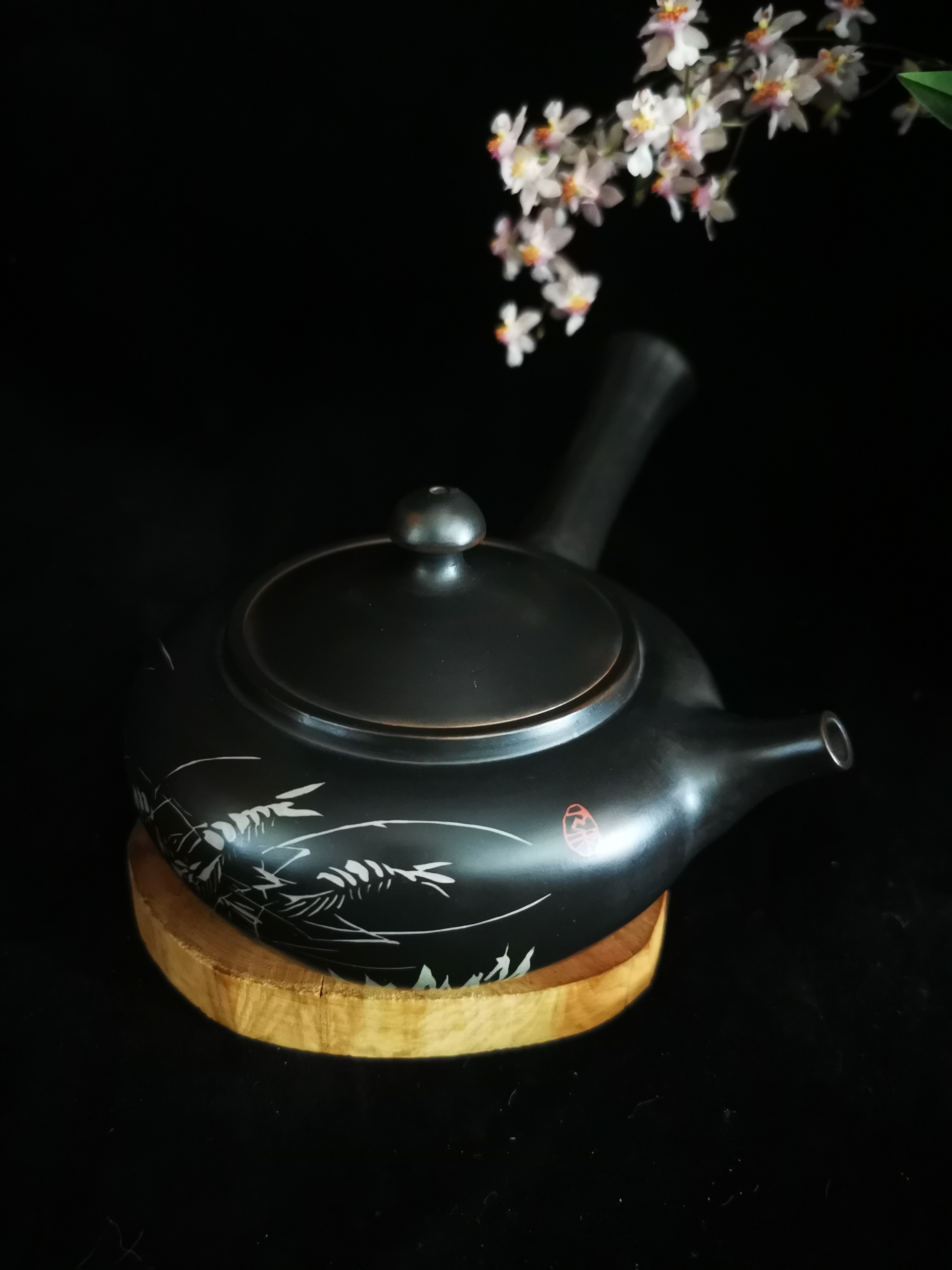 建水紫陶茶壶 仁烨堂明仁大师作品 全手工 长把壶 280cc 全手工