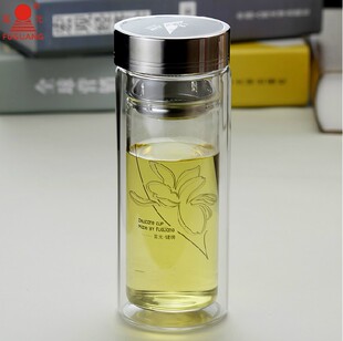 正品富光双层小巧玻璃杯 健牌703-280透明带盖带滤网便携茶杯水杯