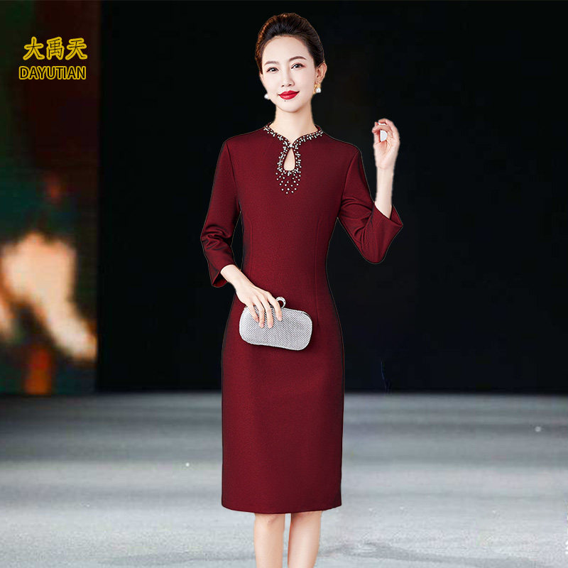 婚礼妈妈婚宴礼服旗袍高贵结婚喜婆婆装连衣裙春秋款中年平时可穿