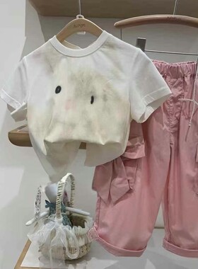 APP专柜同款夏季女童短袖T恤小童女孩上衣可爱兔子印花