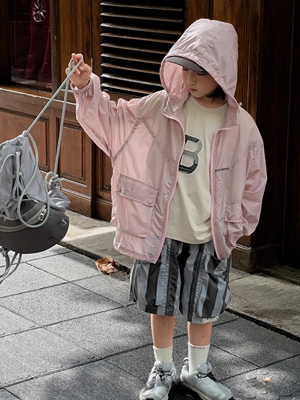 男童夏季短裤条纹工装裤青少年防晒外套时尚潮流短裤套装6059