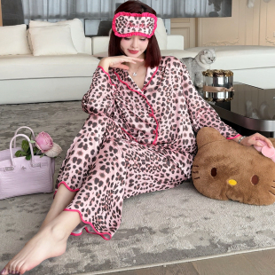 DIMDEVL汀黛26春夏新款 睡衣女粉色豹纹显瘦丝绒家居服套装