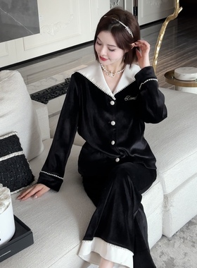 【张雨绮同款】汀黛25秋冬丝绒睡衣女南法假日黑白撞色轻奢家居服