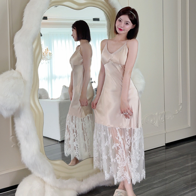 DIMDEVL汀黛 伊丽莎白轻奢气质缎面蕾丝鱼尾吊带纯欲带胸垫睡裙
