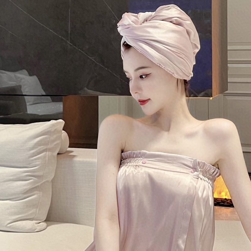 抹胸可穿可裹浴巾浴裙女浴帽套装