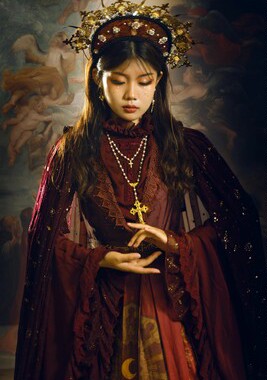 复古哥特十字架长珍珠项链