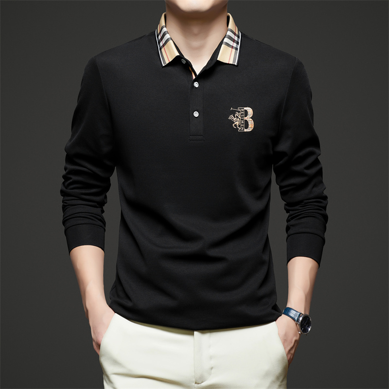 保罗男装2025春秋季丝光棉t恤男长袖商务休闲中年男士翻领Polo衫