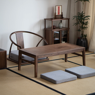 新中式实木茶桌禅意席地茶室茶空间黑胡桃木炕桌阳台飘窗桌茶几桌