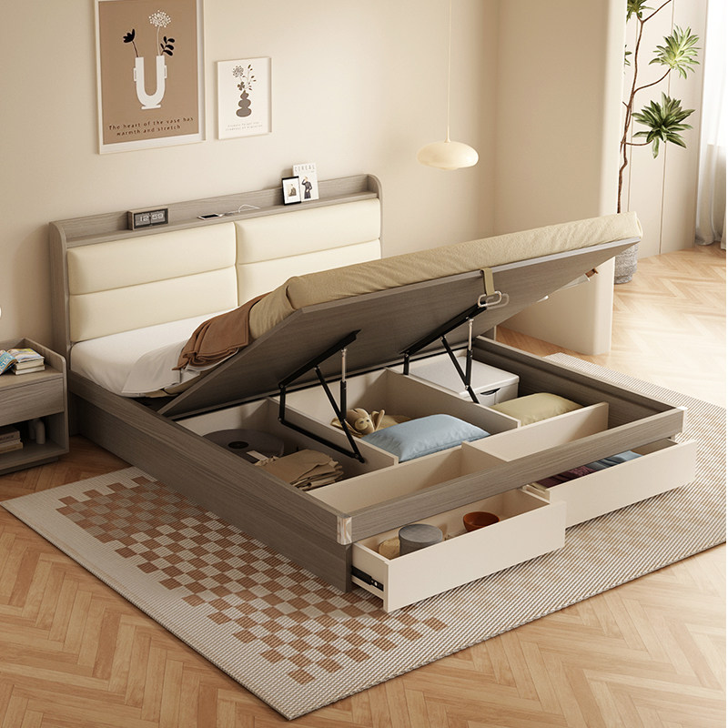 木月储物床轻奢现代简约小户型收纳高箱床主卧双人床板式榻榻米床