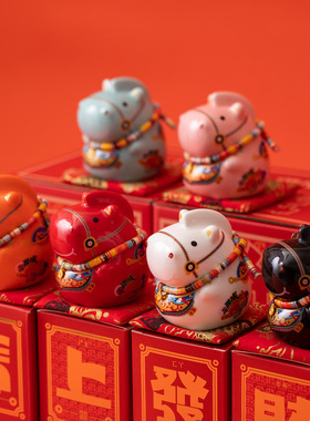 陶瓷马上发财吉祥物摆件送客户公司年会小礼品新年礼物马年伴手礼