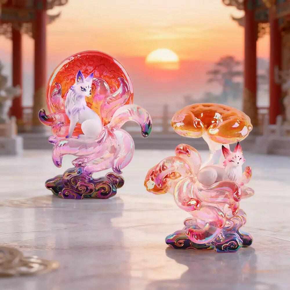 新款古风带灯仙狐入梦九尾狐潮玩盲盒手办桌面摆件家居装饰礼物