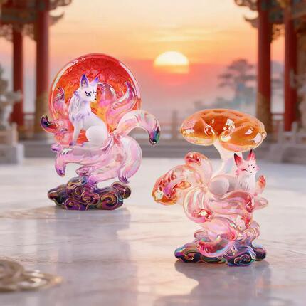 新款古风带灯仙狐入梦九尾狐潮玩盲盒手办桌面摆件家居装饰礼物