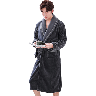 冬天法兰绒大码长款保暖浴袍睡衣