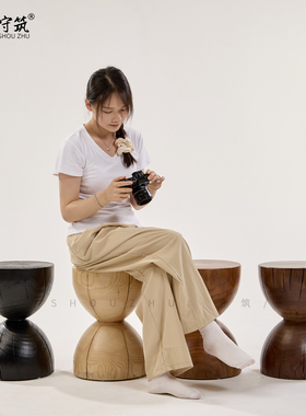 白蜡木墩子原实木凳子边几摆件创意根雕民宿北美胡桃木矮凳换鞋凳