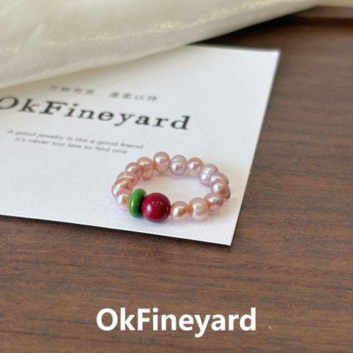 OkFineyard【绯屿】天然彩色珍珠戒指女小众设计高级感串珠食指环