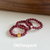 OkFineyard天然石榴石串珠戒指女素圈铜钱小众设计尾戒水晶食指环