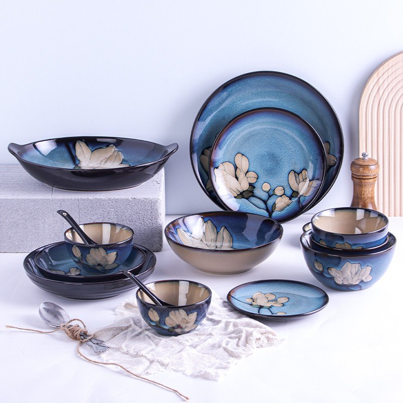 佰润 玉兰创意饭碗家用汤碗面碗陶瓷碗碟餐具釉下彩菜盘子INS鱼盘,餐饮具,碗,淘宝优惠券,粉丝福利购,淘宝优惠卷