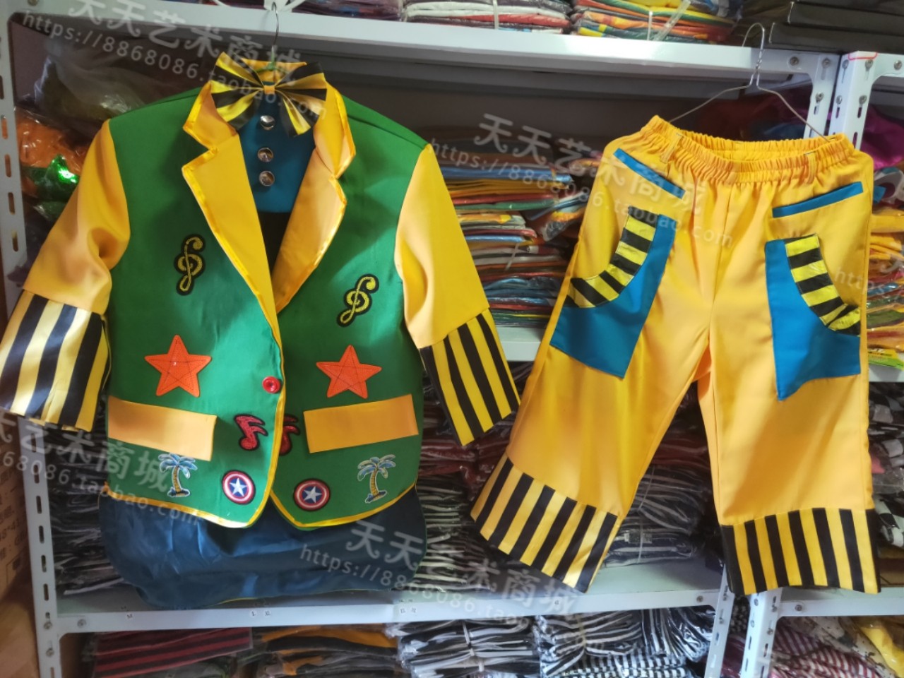 魔术小丑燕尾服卡通小丑专业魔术小丑演出服装中袖长裤小丑服新款
