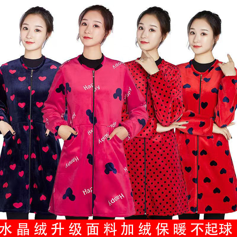 水晶绒罩衣女新款冬季加绒加厚冬天外穿不起球保暖可套棉衣厨房