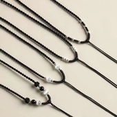 福梦全纯银珠全手工编织项链绳可调节平安锁吊坠搭配手编黑绳挂绳