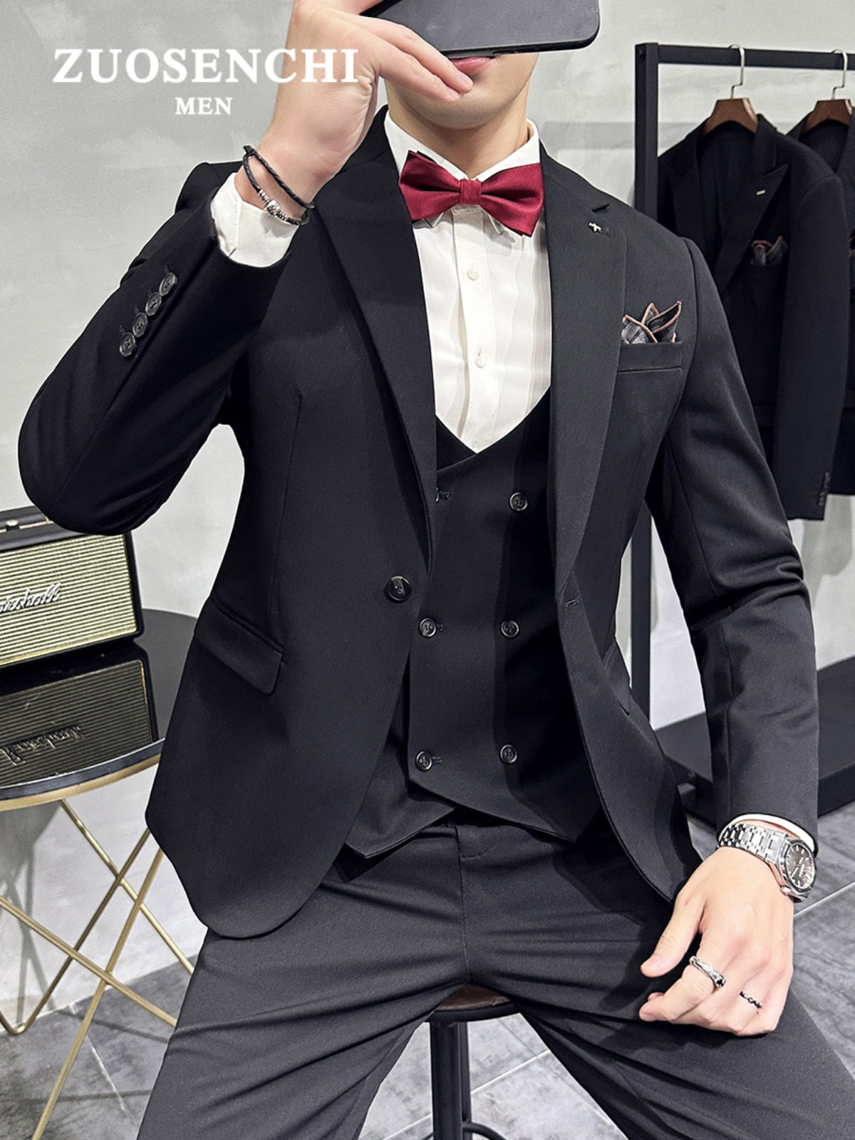 SUPERIOR ONE-BUTTON SUIT SUIT MENS SOLID COLOR OCCUPATION IS DECORATING THE GROOMS WEDDING DRESS PARTY INTERVIEW SUIT