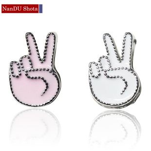 手工DIY项链手链配珠 串珠饰品配件YE手势胜利大V手势画油粉白珠