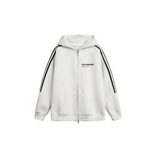 ICH 简约条纹字母印花宽松秋冬加绒卫衣外套上衣 MODE复古撞色美式