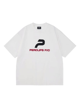 PCLC重磅美式高街头文字P印花LOGO纯棉情侣落肩短袖T恤