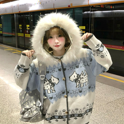 文文不乖开衫费尔岛小狗毛衣