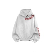 Moomin加绒加厚双纽扣简约基础美式 复古字母印花cleanfit连帽卫衣