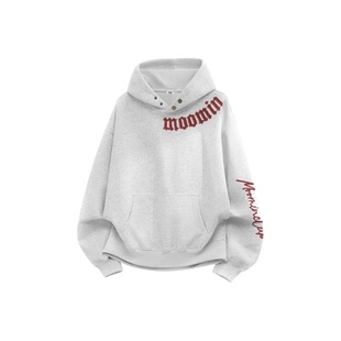 Moomin加绒加厚双纽扣简约基础美式复古字母印花cleanfit连帽卫衣