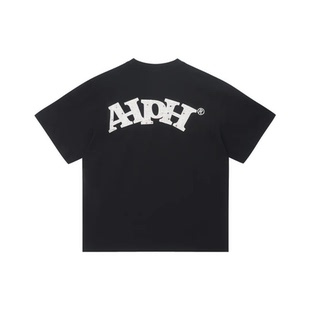 美式贴布刺绣字母上衣夏复古嘻哈潮流街头圆领宽松男女短袖T恤夏