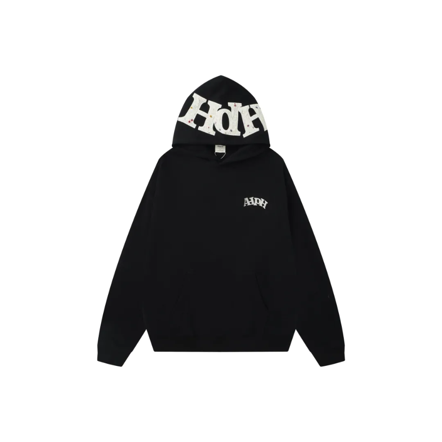 AHPH帽子字母贴布毛毛球上衣美式复古嘻哈街头男女连帽卫衣加绒