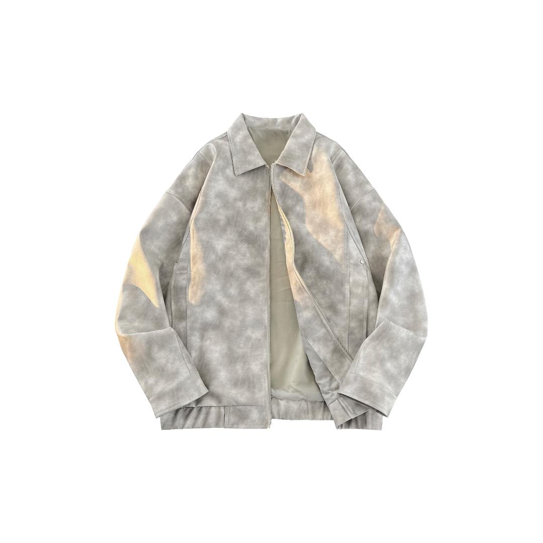 PRESSURE拼接铆钉渐变皮衣夹克