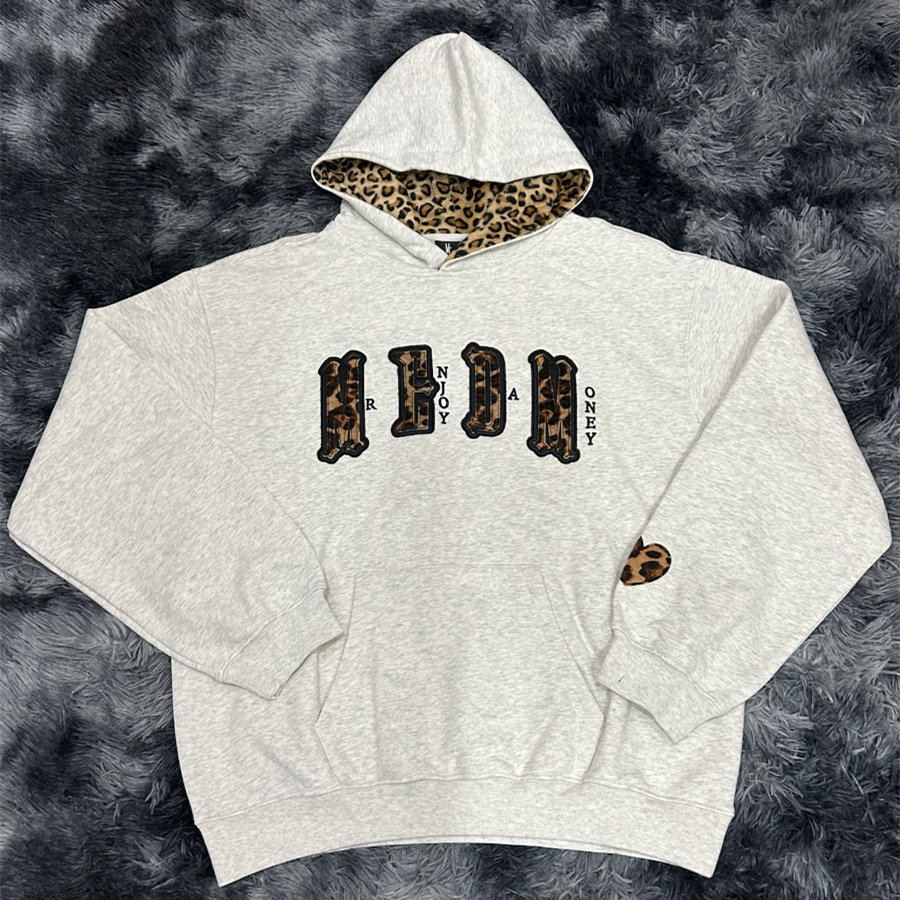 美式豹纹潮牌双层帽休闲连帽卫衣套头外套男女秋冬加绒加厚上衣