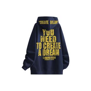 美式 百搭连帽卫衣 高街复古破裂标语英文字母印花图案宽松基础款