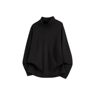 下层基础双面德绒加厚打底衫 卫衣 半高领落肩内搭上衣秋冬长袖