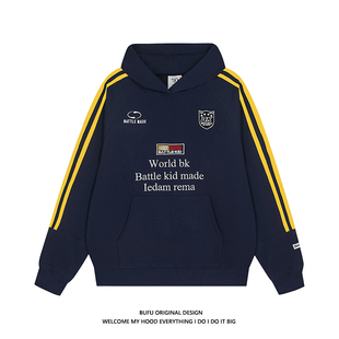 亿万少年BUF徽章U织带连帽卫衣男女秋冬美式 外套 复古运动情侣帽衫