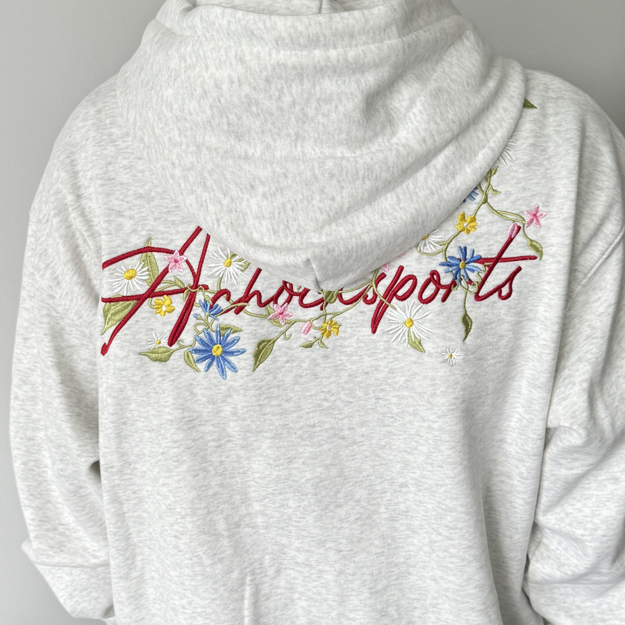 美式嘻哈花卉刺绣男款连帽上衣