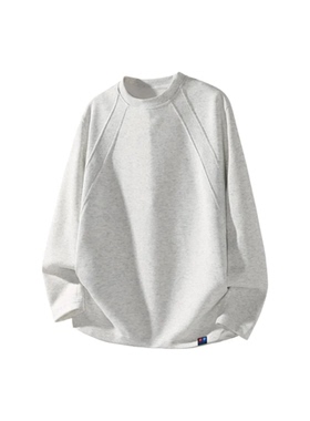 AULD双钻美式拼接廓形内搭打底衫纯色圆领卫衣加绒加厚长袖T恤