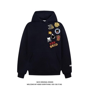 宽松国潮牌外套 情侣款 亿万少年BUFU美式 高街刺绣连帽卫衣男女春季