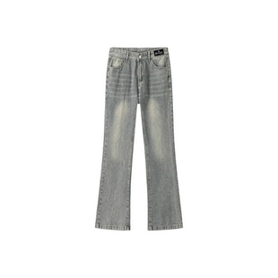 普鲁士多特蒙德美式 复古高街弯刀重工水洗做旧宽松直筒微喇牛仔裤