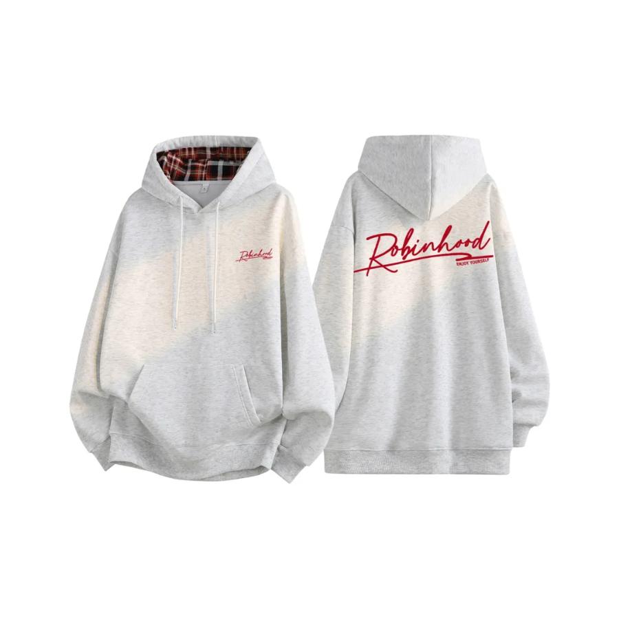 罗宾H字母印花撞色格子拼接卫衣