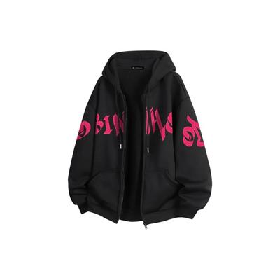 罗宾H高街印花连帽开衫拉链卫衣