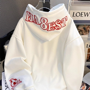 重磅2025新款秋冬美式高街国潮复古青少年加绒连帽卫衣男款上衣