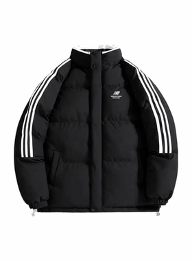 REDU美式落肩条纹拼接拉链撞色立领面包服加厚防风长袖棉服外套