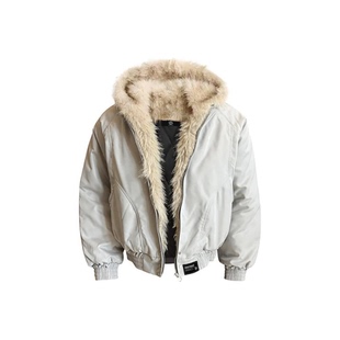 SUNSETMONENT美式 羽狨飞行棉服外套 座山雕毛领加厚夹克连帽工装