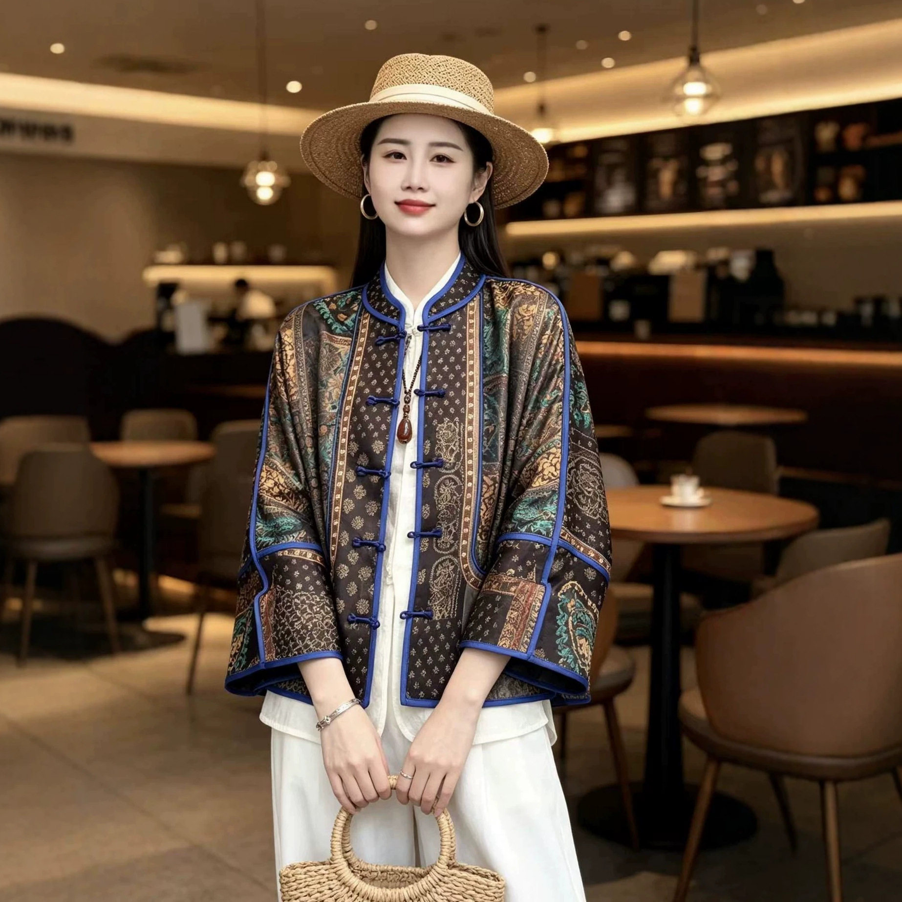 园园美衣国风女装人丝香云纱提花开衫复古老钱风长袖上衣外套春秋图片